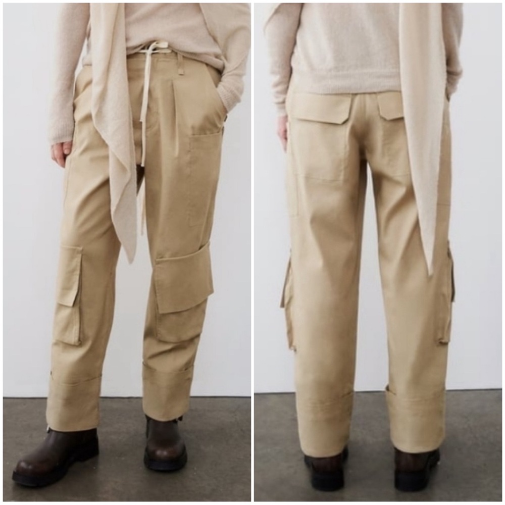 ZARA Women’s Size XS Khaki Linen ZW Collection Multi Pocketed Cargo Utility Pant